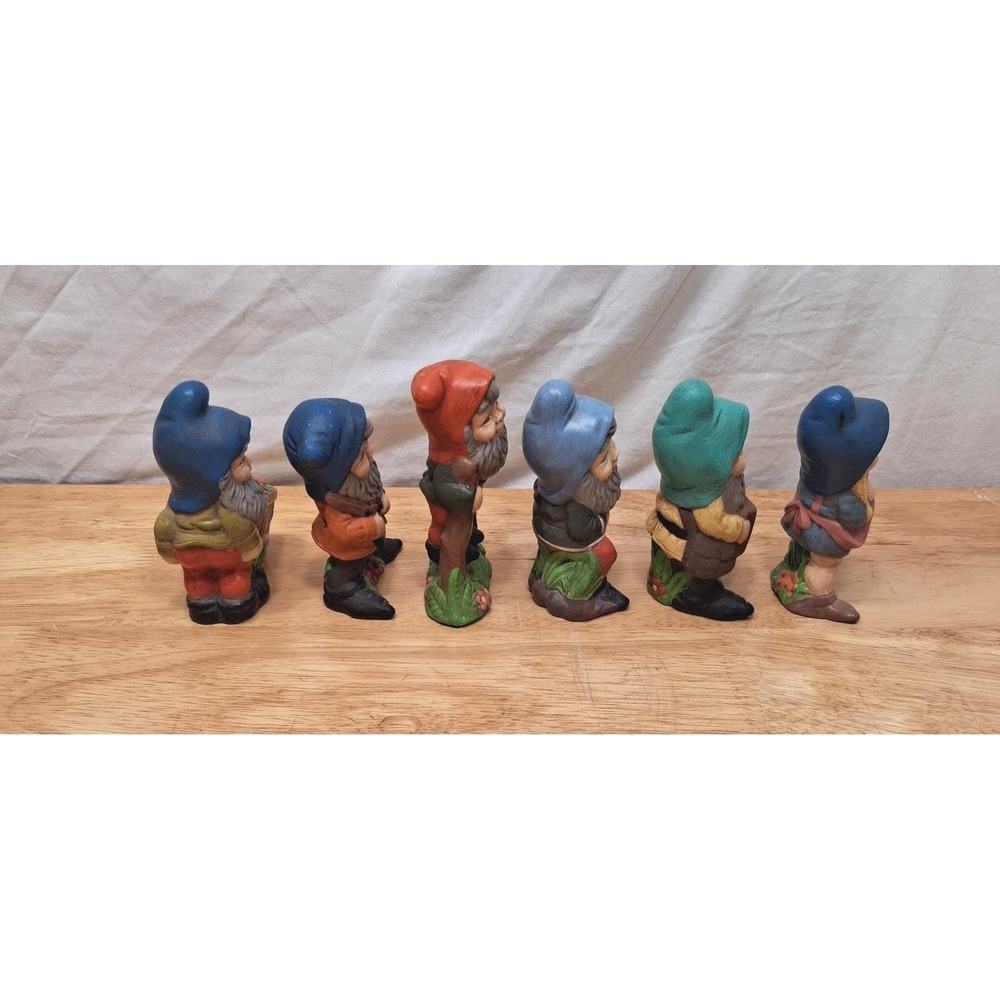 Vintage Ceramic Garden Gnomes / Dwarfs Set Of 6 Hand Painted Pixie Girl Boy READ - Picture 13 of 16